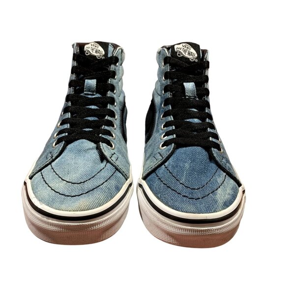 Vans Sneakers Womens Size 6 Blue Denim Acid Wash Patches High Top Skater Shoes - Picture 2 of 13